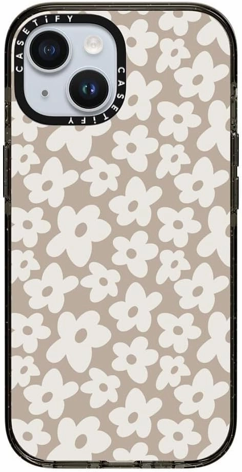 CASETiFY Impact Case for iPhone 15 [4X Military Grade Drop Tested / 8.2ft Drop Protection/Compatible with Magsafe] - Flower Prints - Natural Flower - Clear Black
