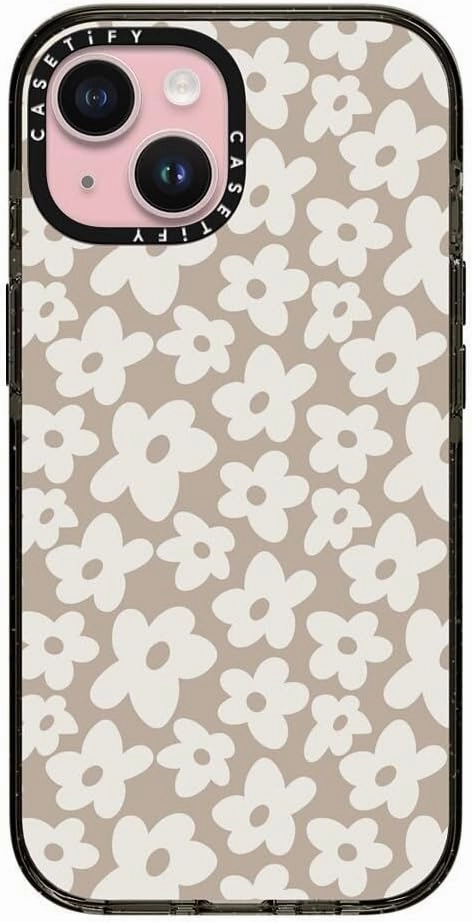 CASETiFY Impact Case for iPhone 15 [4X Military Grade Drop Tested / 8.2ft Drop Protection/Compatible with Magsafe] - Flower Prints - Natural Flower - Clear Black