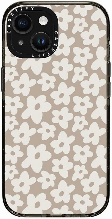 CASETiFY Impact Case for iPhone 15 [4X Military Grade Drop Tested / 8.2ft Drop Protection/Compatible with Magsafe] - Flower Prints - Natural Flower - Clear Black