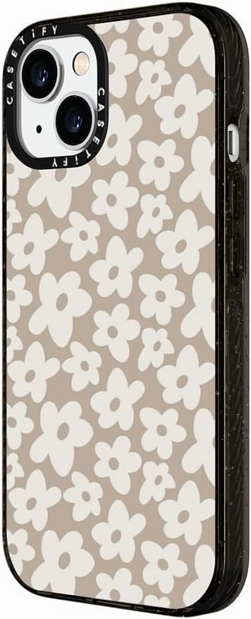 CASETiFY Impact Case for iPhone 15 [4X Military Grade Drop Tested / 8.2ft Drop Protection/Compatible with Magsafe] - Flower Prints - Natural Flower - Clear Black