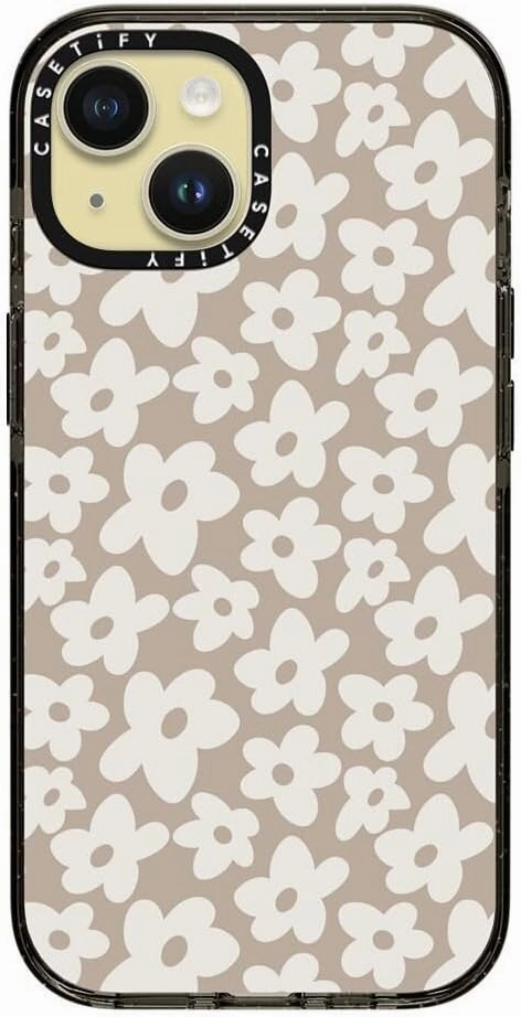 CASETiFY Impact Case for iPhone 15 [4X Military Grade Drop Tested / 8.2ft Drop Protection/Compatible with Magsafe] - Flower Prints - Natural Flower - Clear Black