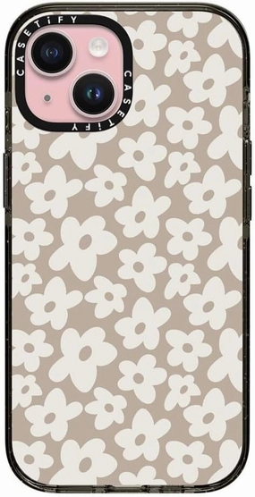 CASETiFY Impact Case for iPhone 15 [4X Military Grade Drop Tested / 8.2ft Drop Protection/Compatible with Magsafe] - Flower Prints - Natural Flower - Clear Black
