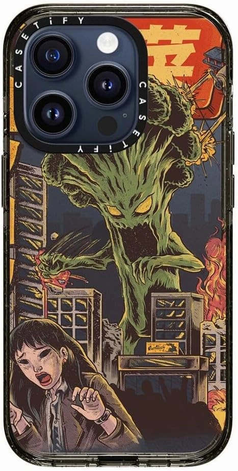 CASETiFY Impact Case for iPhone 15 Pro [4X Military Grade Drop Tested / 8.2ft Drop Protection] - Art Prints - Broccozilla - Clear Black