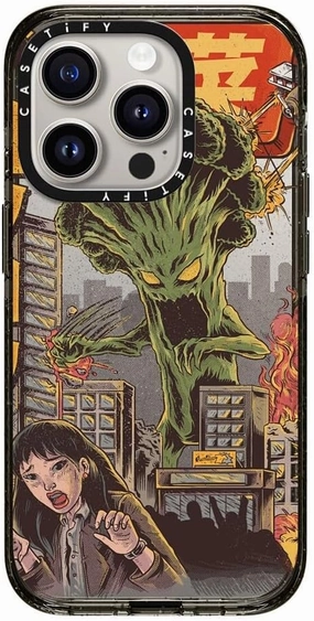 CASETiFY Impact Case for iPhone 15 Pro [4X Military Grade Drop Tested / 8.2ft Drop Protection] - Art Prints - Broccozilla - Clear Black