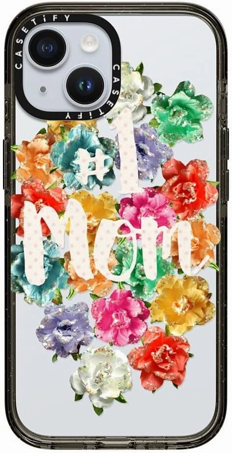 CASETiFY Impact Case for iPhone 15 [Slim / 8.2 ft. 4X Military Grade Drop Protection/Wireless Charging Compatible] - #1 Mom - Clear Black