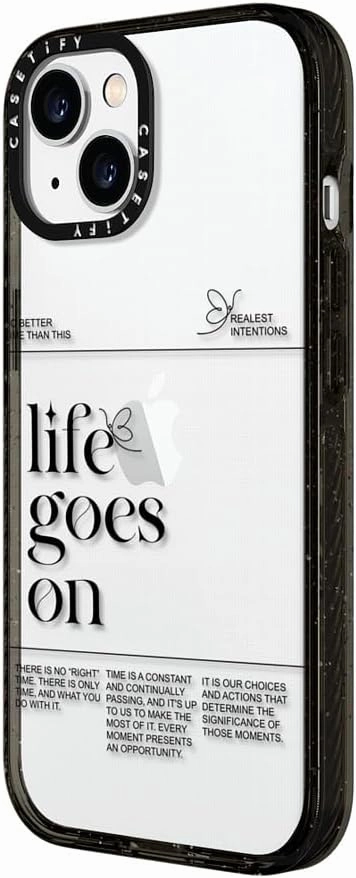 CASETiFY Impact Case for iPhone 15 [Slim / 8.2 ft. 4X Military Grade Drop Protection/Wireless Charging Compatible] - Life Goes On - Clear Black