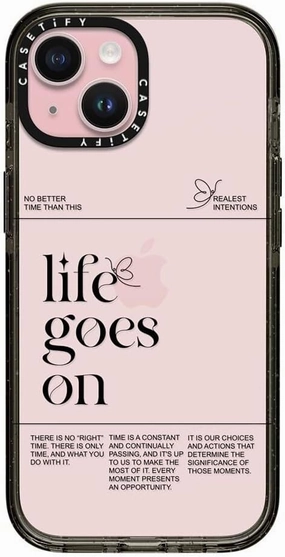 CASETiFY Impact Case for iPhone 15 [Slim / 8.2 ft. 4X Military Grade Drop Protection/Wireless Charging Compatible] - Life Goes On - Clear Black