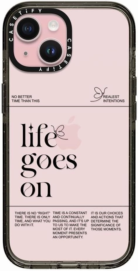 CASETiFY Impact Case for iPhone 15 [Slim / 8.2 ft. 4X Military Grade Drop Protection/Wireless Charging Compatible] - Life Goes On - Clear Black