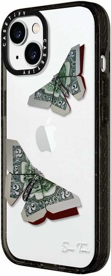 CASETiFY Impact Case for iPhone 15 [Slim / 8.2 ft. 4X Military Grade Drop Protection/Wireless Charging Compatible] - MONEYFLY - Clear Black