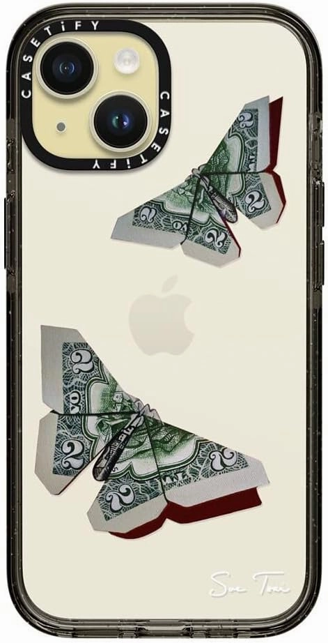 CASETiFY Impact Case for iPhone 15 [Slim / 8.2 ft. 4X Military Grade Drop Protection/Wireless Charging Compatible] - MONEYFLY - Clear Black