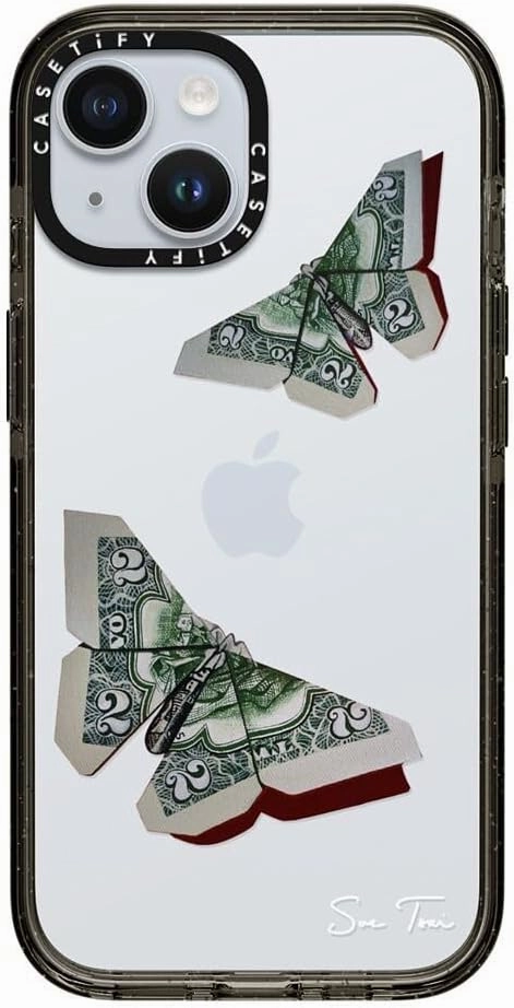 CASETiFY Impact Case for iPhone 15 [Slim / 8.2 ft. 4X Military Grade Drop Protection/Wireless Charging Compatible] - MONEYFLY - Clear Black