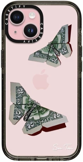 CASETiFY Impact Case for iPhone 15 [Slim / 8.2 ft. 4X Military Grade Drop Protection/Wireless Charging Compatible] - MONEYFLY - Clear Black