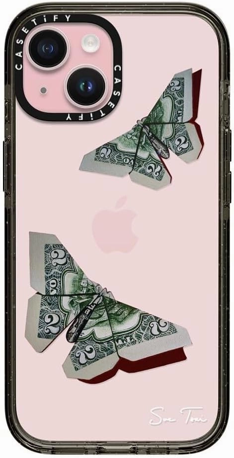 CASETiFY Impact Case for iPhone 15 [Slim / 8.2 ft. 4X Military Grade Drop Protection/Wireless Charging Compatible] - MONEYFLY - Clear Black