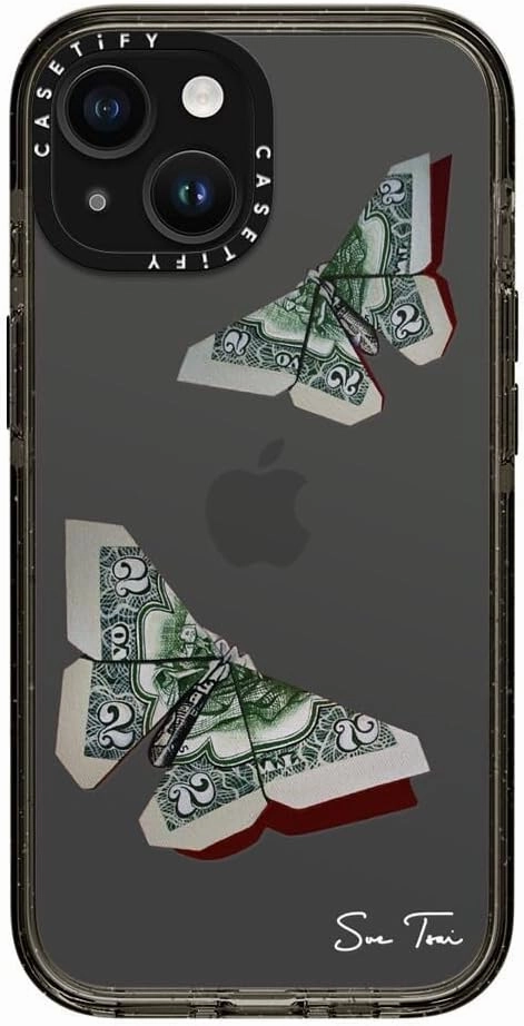 CASETiFY Impact Case for iPhone 15 [Slim / 8.2 ft. 4X Military Grade Drop Protection/Wireless Charging Compatible] - MONEYFLY - Clear Black