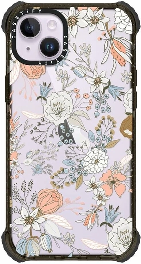 CASETiFY Ultra Impact iPhone 14 Plus Case [5X Military Grade Drop Tested / 11.5ft Drop Protection] - Abstract Modern Coral White Pastel - Clear Black