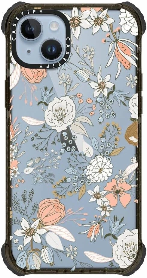CASETiFY Ultra Impact iPhone 14 Plus Case [5X Military Grade Drop Tested / 11.5ft Drop Protection] - Abstract Modern Coral White Pastel - Clear Black