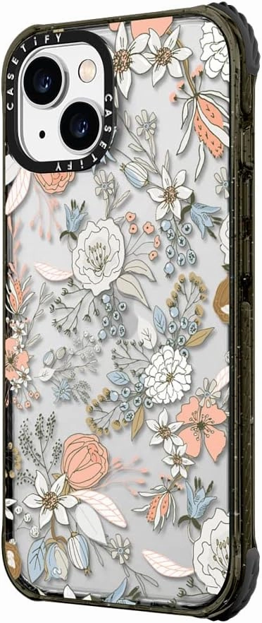 CASETiFY Ultra Impact iPhone 14 Plus Case [5X Military Grade Drop Tested / 11.5ft Drop Protection] - Abstract Modern Coral White Pastel - Clear Black
