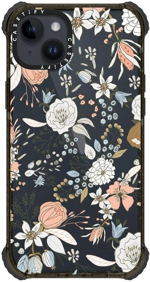 CASETiFY Ultra Impact iPhone 14 Plus Case [5X Military Grade Drop Tested / 11.5ft Drop Protection] - Abstract Modern Coral White Pastel - Clear Black