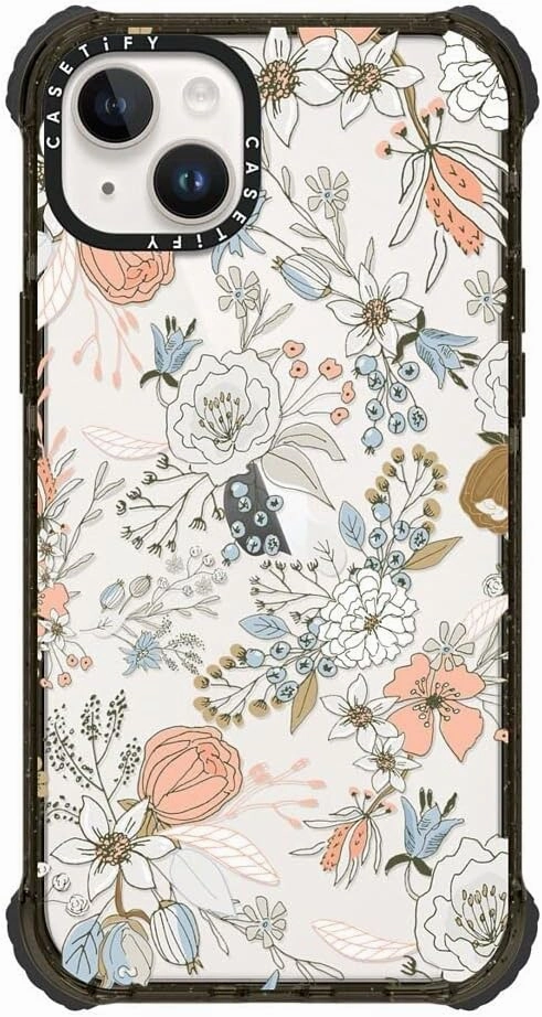 CASETiFY Ultra Impact iPhone 14 Plus Case [5X Military Grade Drop Tested / 11.5ft Drop Protection] - Abstract Modern Coral White Pastel - Clear Black
