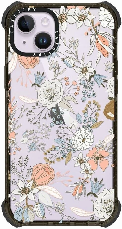 CASETiFY Ultra Impact iPhone 14 Plus Case [5X Military Grade Drop Tested / 11.5ft Drop Protection] - Abstract Modern Coral White Pastel - Clear Black