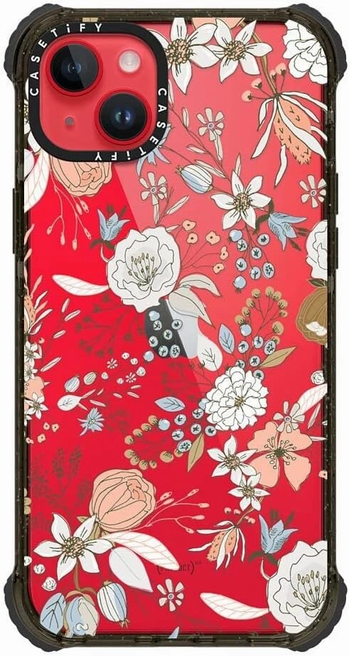 CASETiFY Ultra Impact iPhone 14 Plus Case [5X Military Grade Drop Tested / 11.5ft Drop Protection] - Abstract Modern Coral White Pastel - Clear Black