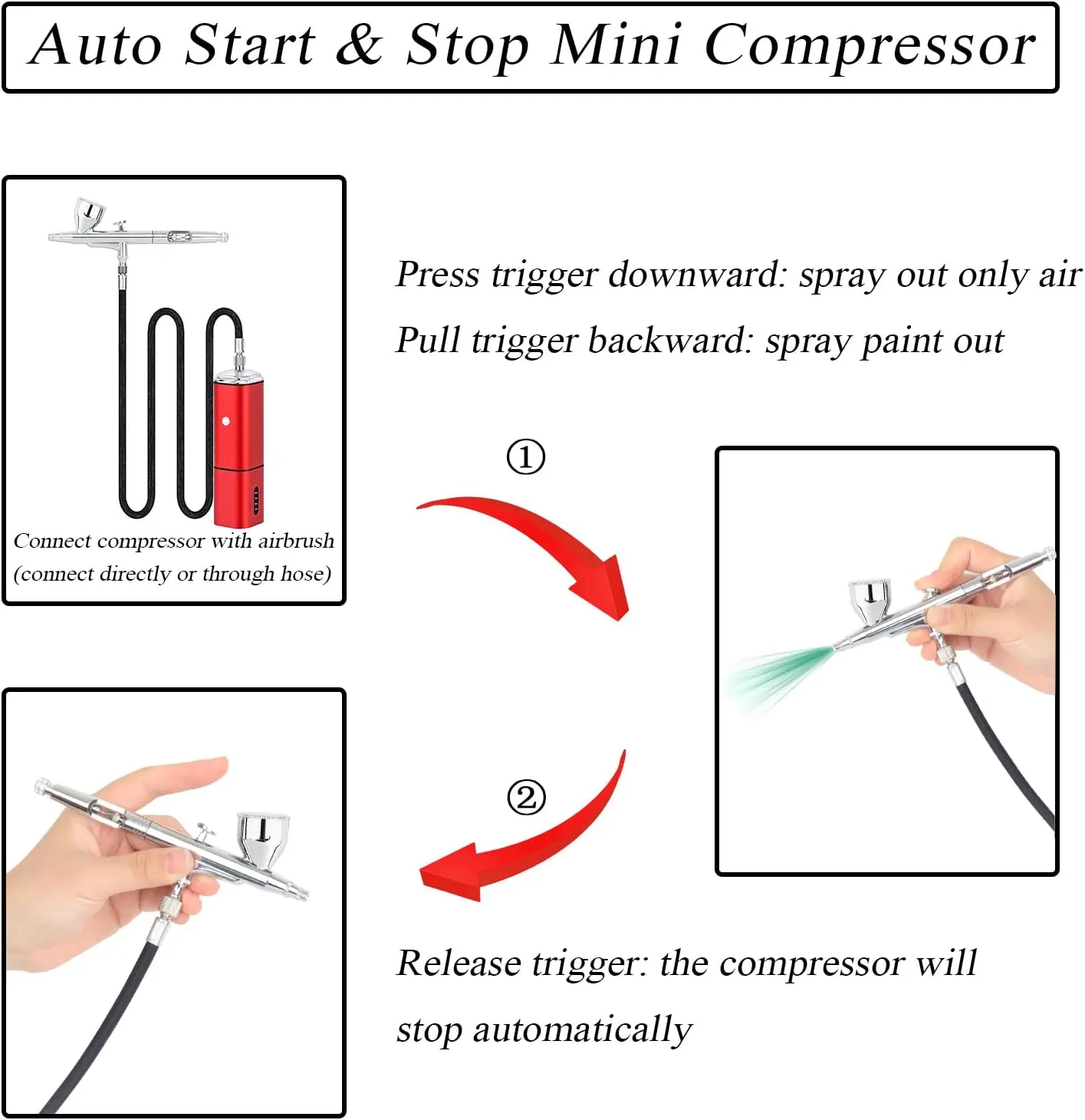 Casubaris Airbrush kit with Compressor Portable Cordless Airbrush kit,Rechargeable auto Stop Dual Action air Brush Pen,Match Different Airbrush Gun for Barbers Model Painting Nail Art Craft Makeup