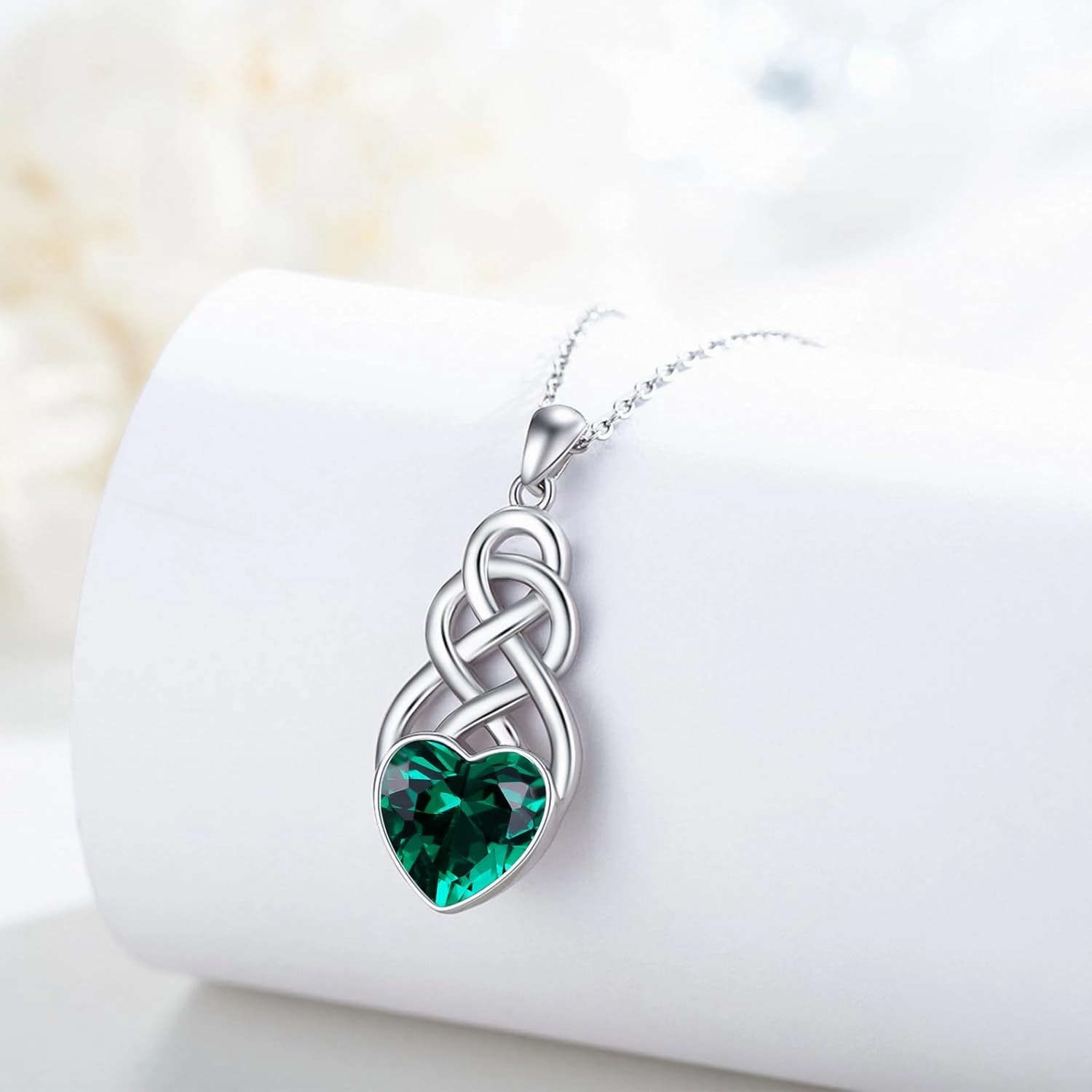 Celtic Heart Necklace for Women, S925 Sterling Silver Forever Love Celtic Knot Dragonfly Peach Crystal Pendant Jewelry Mother's Day Christmas Birthday Valentine's Day Gifts for Mom Wife Girls