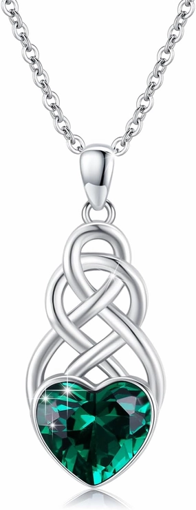 Celtic Heart Necklace for Women, S925 Sterling Silver Forever Love Celtic Knot Dragonfly Peach Crystal Pendant Jewelry Mother's Day Christmas Birthday Valentine's Day Gifts for Mom Wife Girls