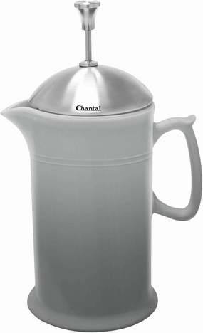 Chantal Stoneware French Press with Stainless Steel Plunger and Lid, 28 ounce capacity, Fade Grey
