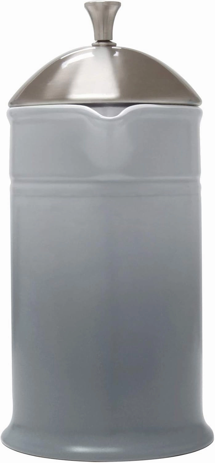 Chantal Stoneware French Press with Stainless Steel Plunger and Lid, 28 ounce capacity, Fade Grey