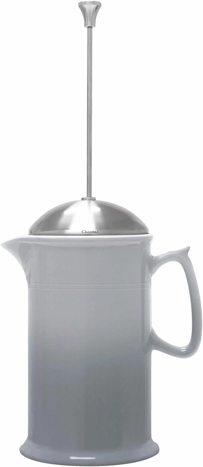 Chantal Stoneware French Press with Stainless Steel Plunger and Lid, 28 ounce capacity, Fade Grey