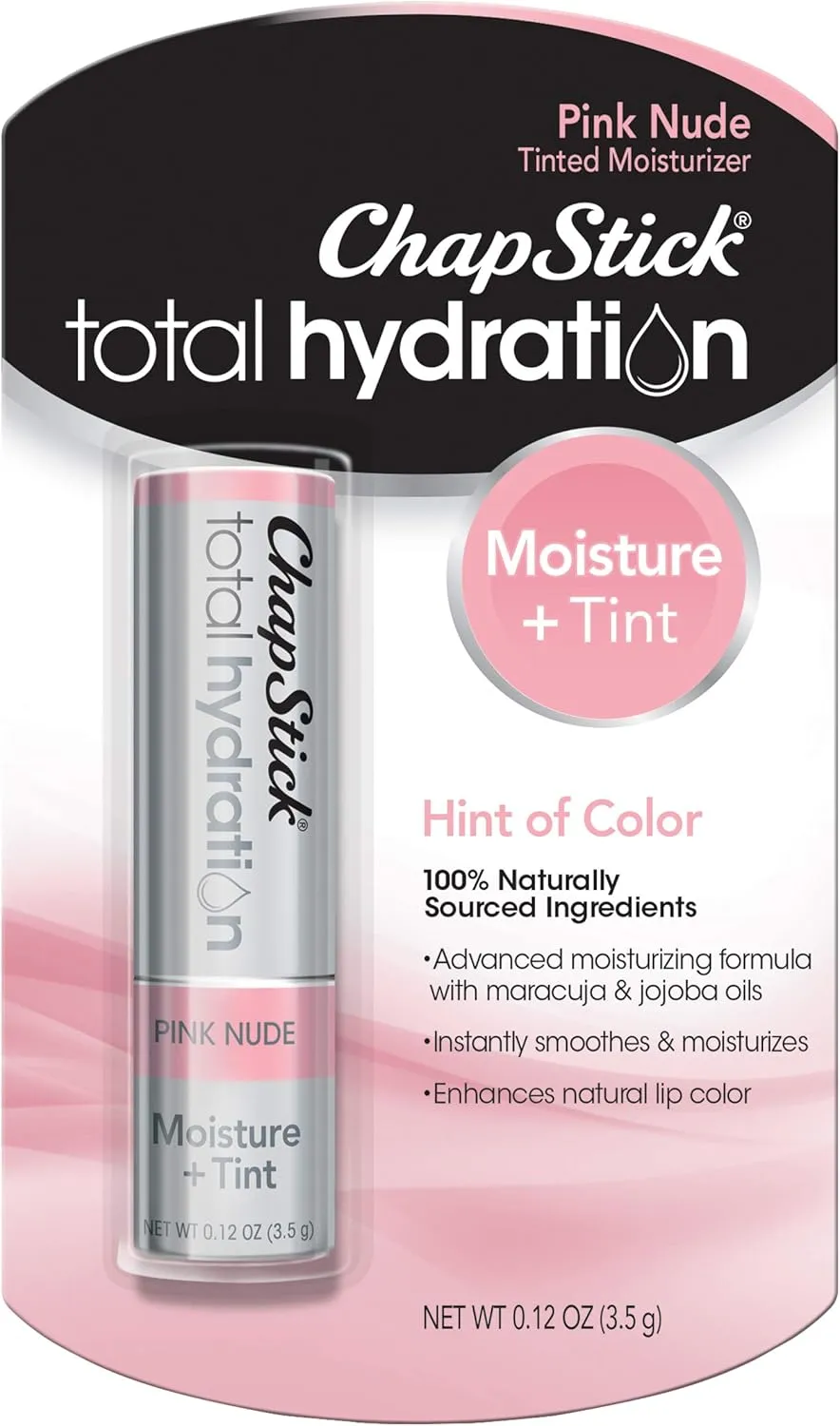 ChapStick Total Hydration Moisture   Tint Pink Nude Tinted Lip Balm Tube, Tinted Moisturizer - 0.12 Oz
