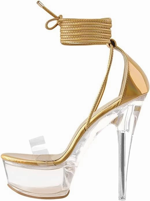 Chase & Chloe Women's Transparent Platform Clear Straps Stiletto High Heels Noelle-1