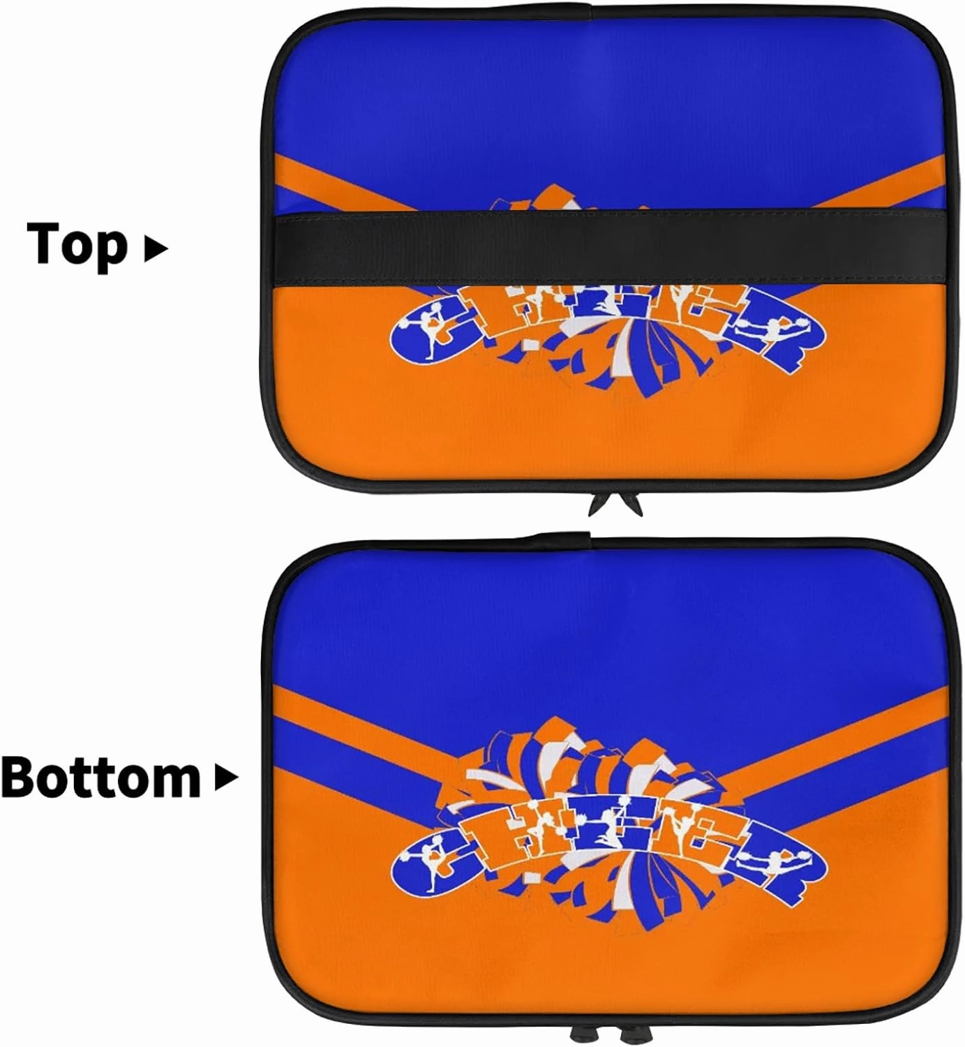 Cheer Custom Name Makeup Bag Personalized Large Cosmetic Case Portable Travel Make Up Organizer for Women Girls With Handle, Blue Orange