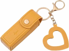 Cherishty Lip Oil Keychain, Lipstick Holderkeychain with Mirror, PU Leather Potable Lips Gloss Holder for Travel Storage (Orange)