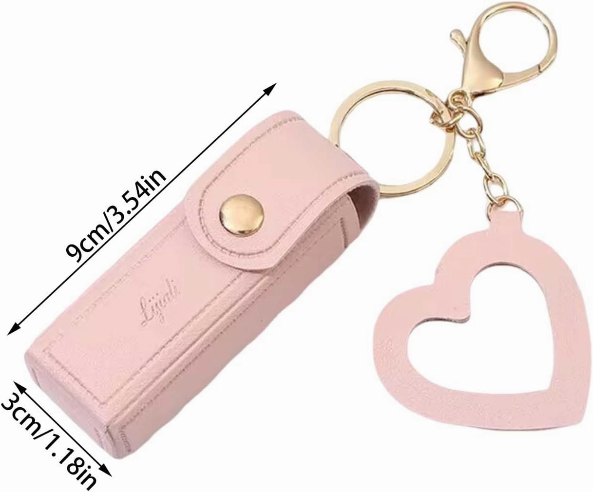Cherishty Lip Oil Keychain, Lipstick Holderkeychain with Mirror, PU Leather Potable Lips Gloss Holder for Travel Storage (Orange)