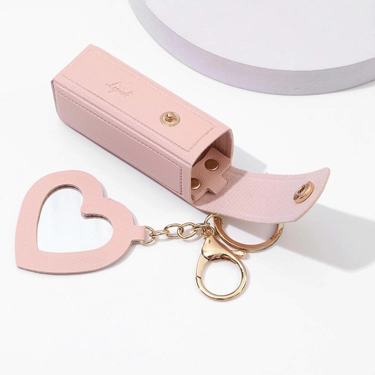 Cherishty Lip Oil Keychain, Lipstick Holderkeychain with Mirror, PU Leather Potable Lips Gloss Holder for Travel Storage (Orange)