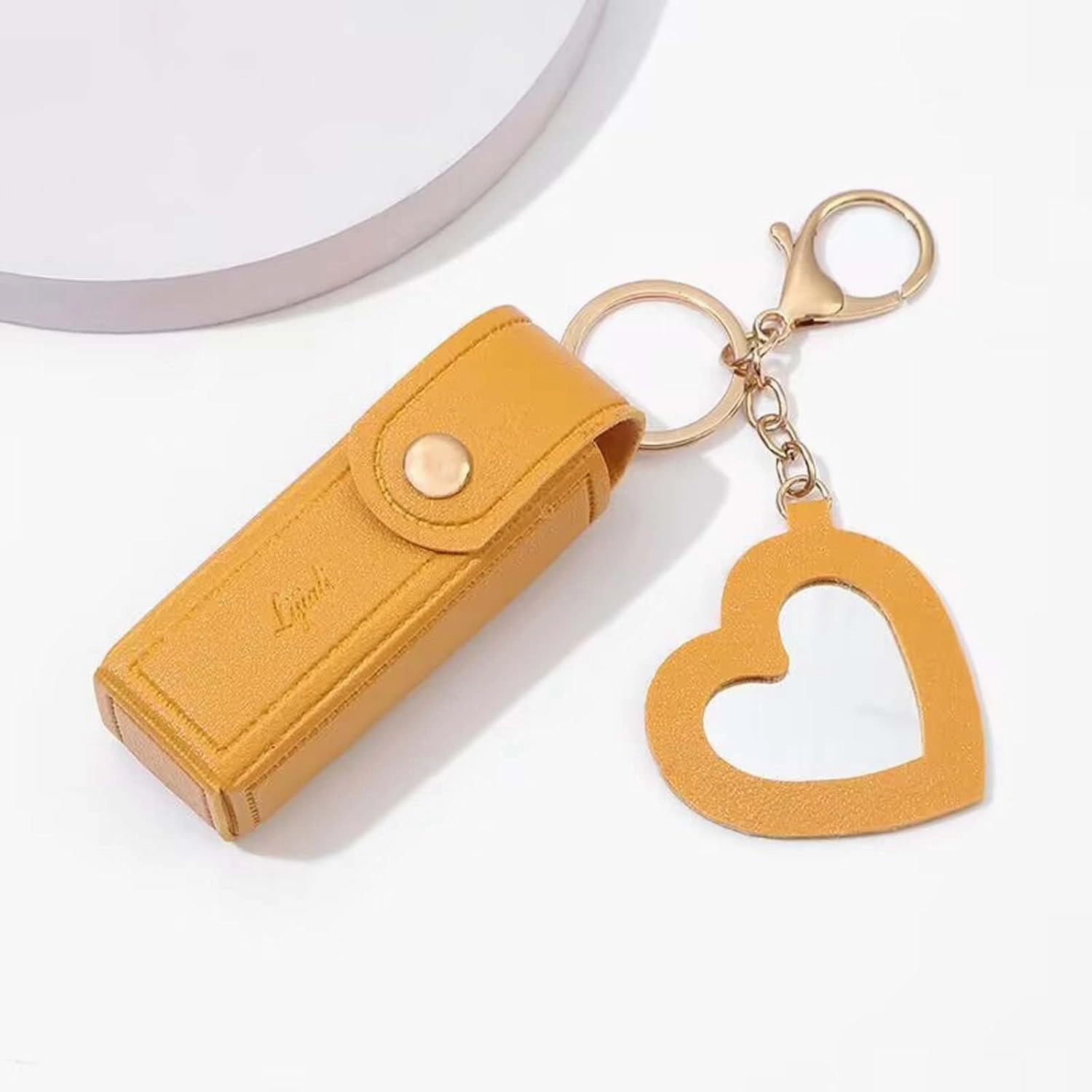 Cherishty Lip Oil Keychain, Lipstick Holderkeychain with Mirror, PU Leather Potable Lips Gloss Holder for Travel Storage (Orange)