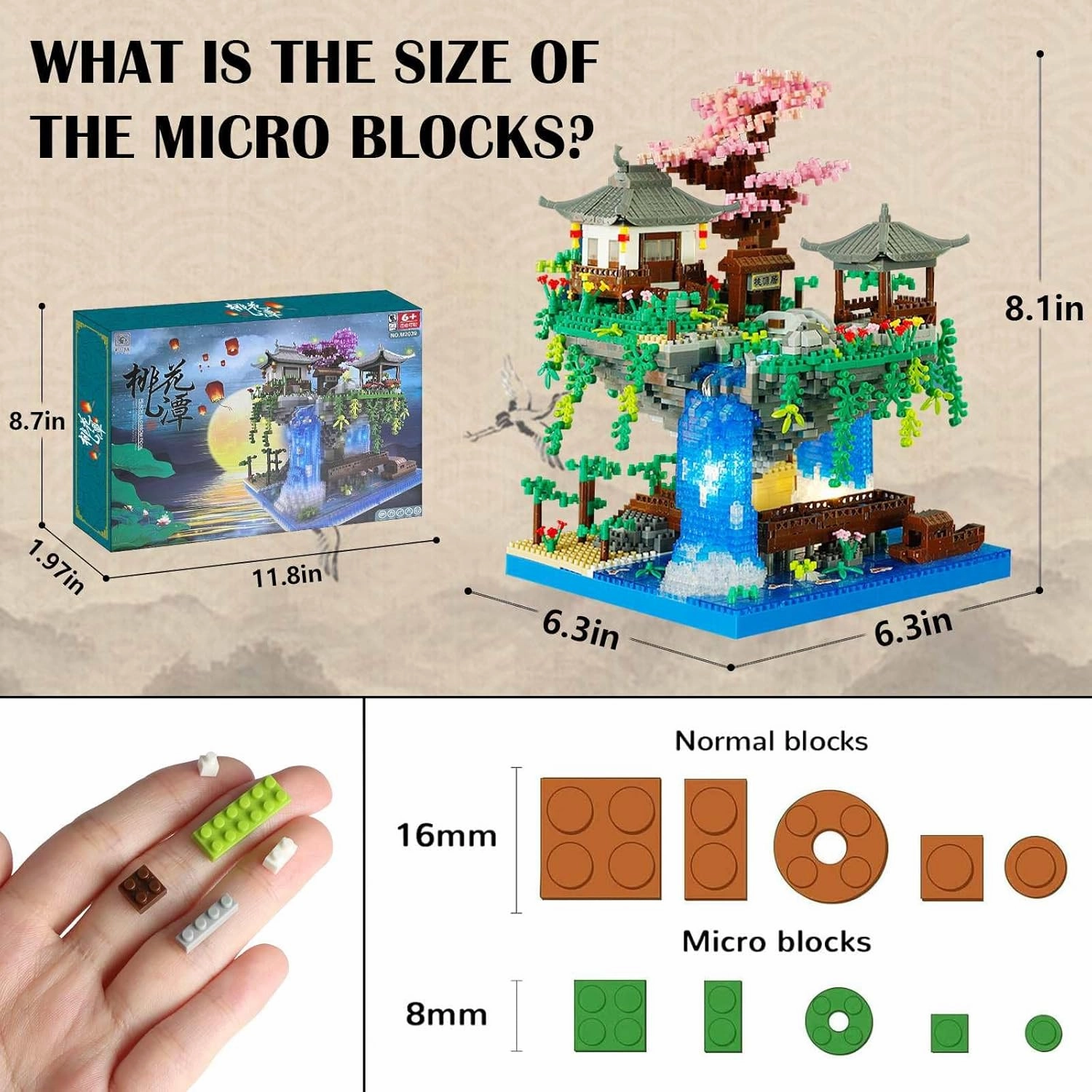 Cherry Blossom Bonsai Tree Micro Building Block Set, Chinese Architecture Peach Blossom Pond Kits, Japanese Sakura Tree Toys for Adults Kids Age 14  (2705Pieces)