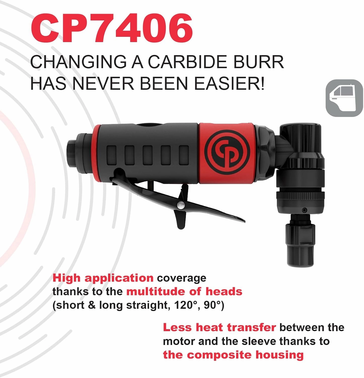 Chicago Pneumatic CP7406 - Air Angle Die Grinder Tool, Welder, Woodworking, Automotive Car Detailing, Stainless Steel Polisher, Heavy Duty, 1/4 Inch (6 mm), 0.34 HP / 250 W, 23000 RPM