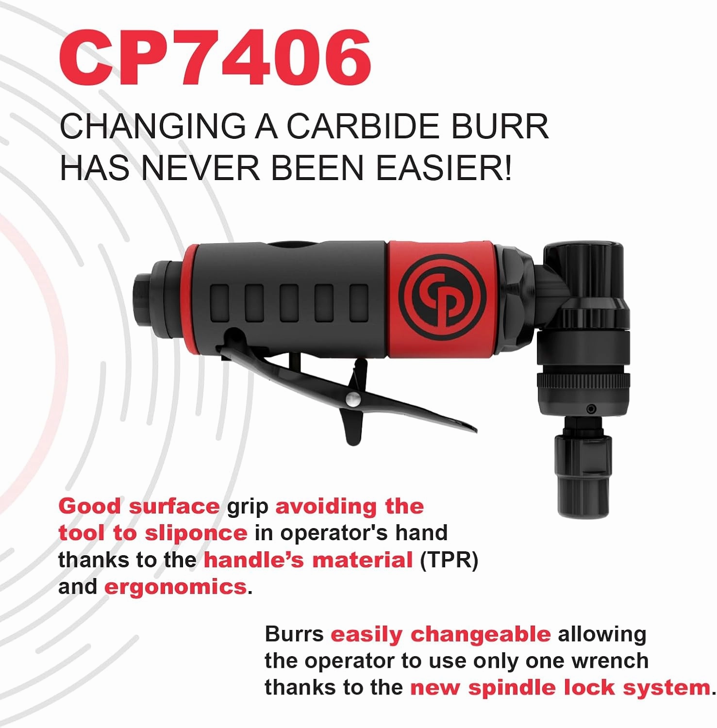 Chicago Pneumatic CP7406 - Air Angle Die Grinder Tool, Welder, Woodworking, Automotive Car Detailing, Stainless Steel Polisher, Heavy Duty, 1/4 Inch (6 mm), 0.34 HP / 250 W, 23000 RPM