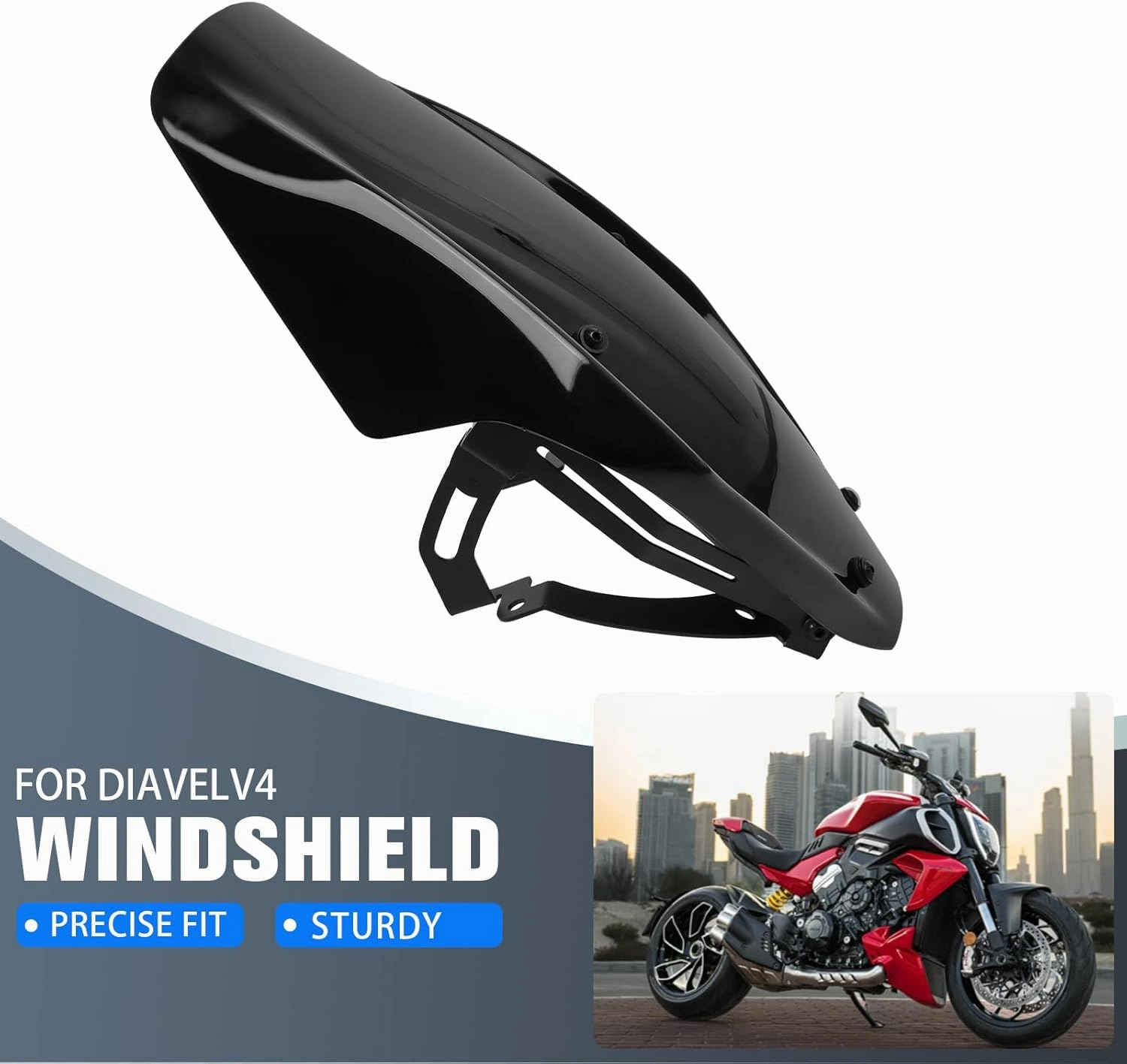 CHIFUN Windshield Windscreen Airflow Wind Deflector Replacement for Ducati Diavel V4 2023 2024 Motorcycle Accessories(Black)