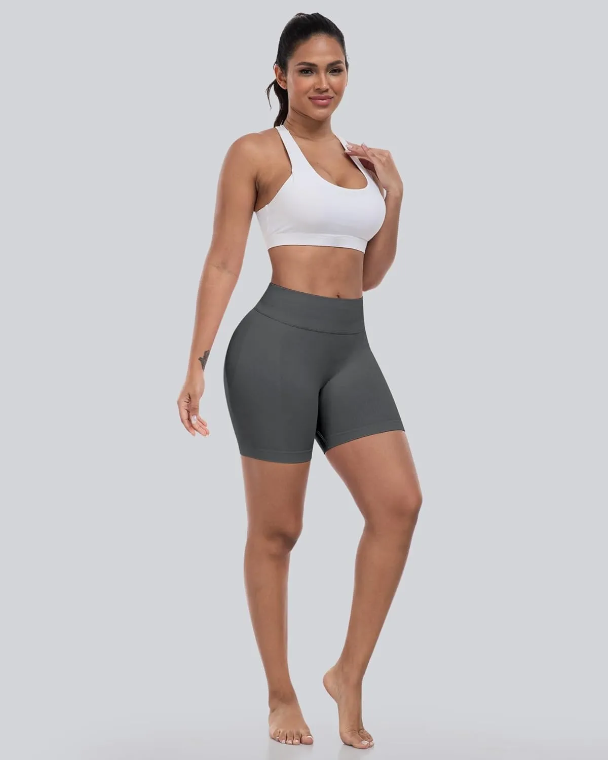 CHRLEISURE Workout Gym Biker Shorts, High Waisted Butt Lifting Scrunch Butt Sports Seamless Shorts Sets 4 Piece