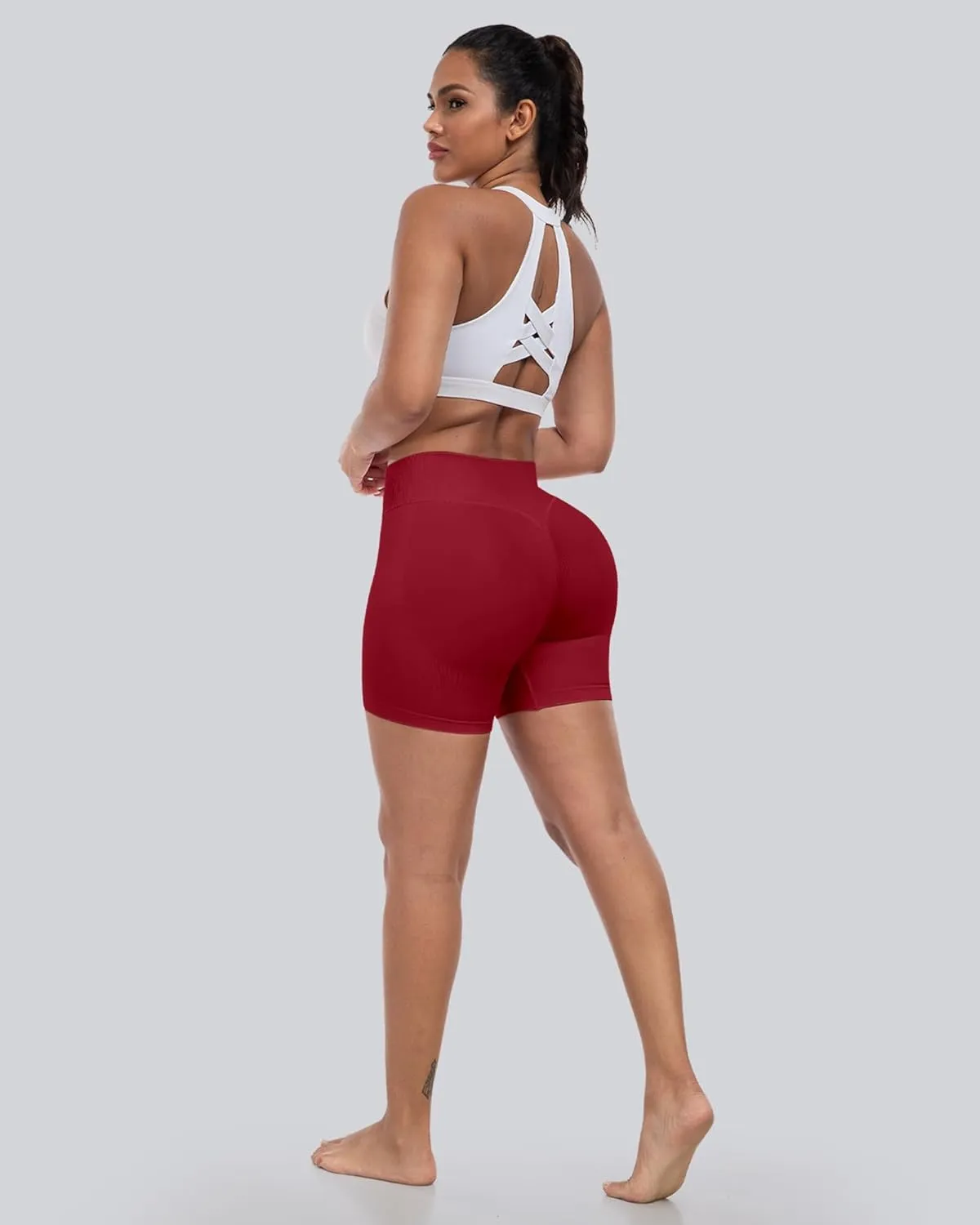 CHRLEISURE Workout Gym Biker Shorts, High Waisted Butt Lifting Scrunch Butt Sports Seamless Shorts Sets 4 Piece