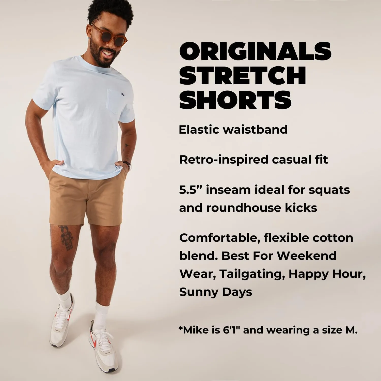 Chubbies Chino Shorts Men 5.5 Inch - Mens Shorts Casual with Elastic Waistband, Side and Back Pockets, Stretch Cotton Blend