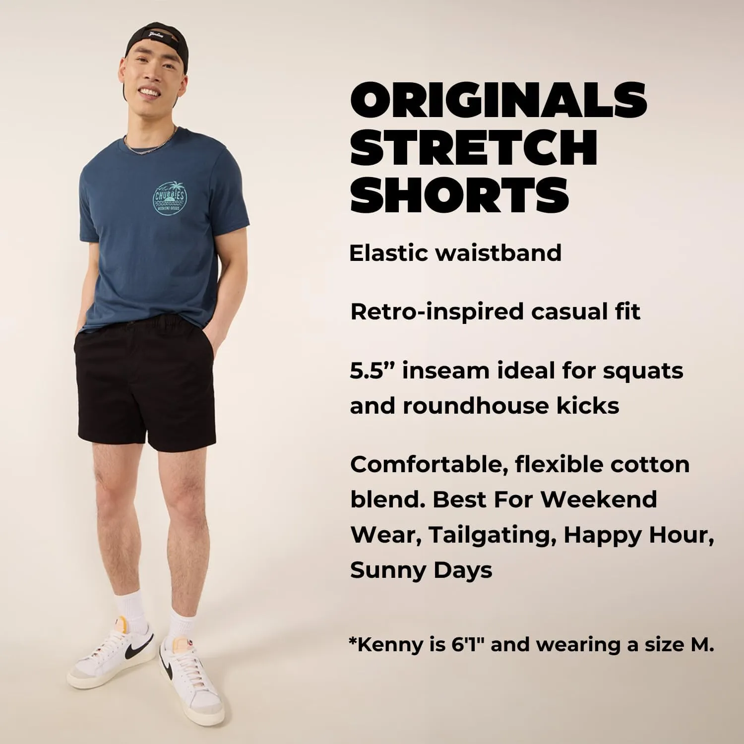 Chubbies Chino Shorts Men 5.5 Inch - Mens Shorts Casual with Elastic Waistband, Side and Back Pockets, Stretch Cotton Blend