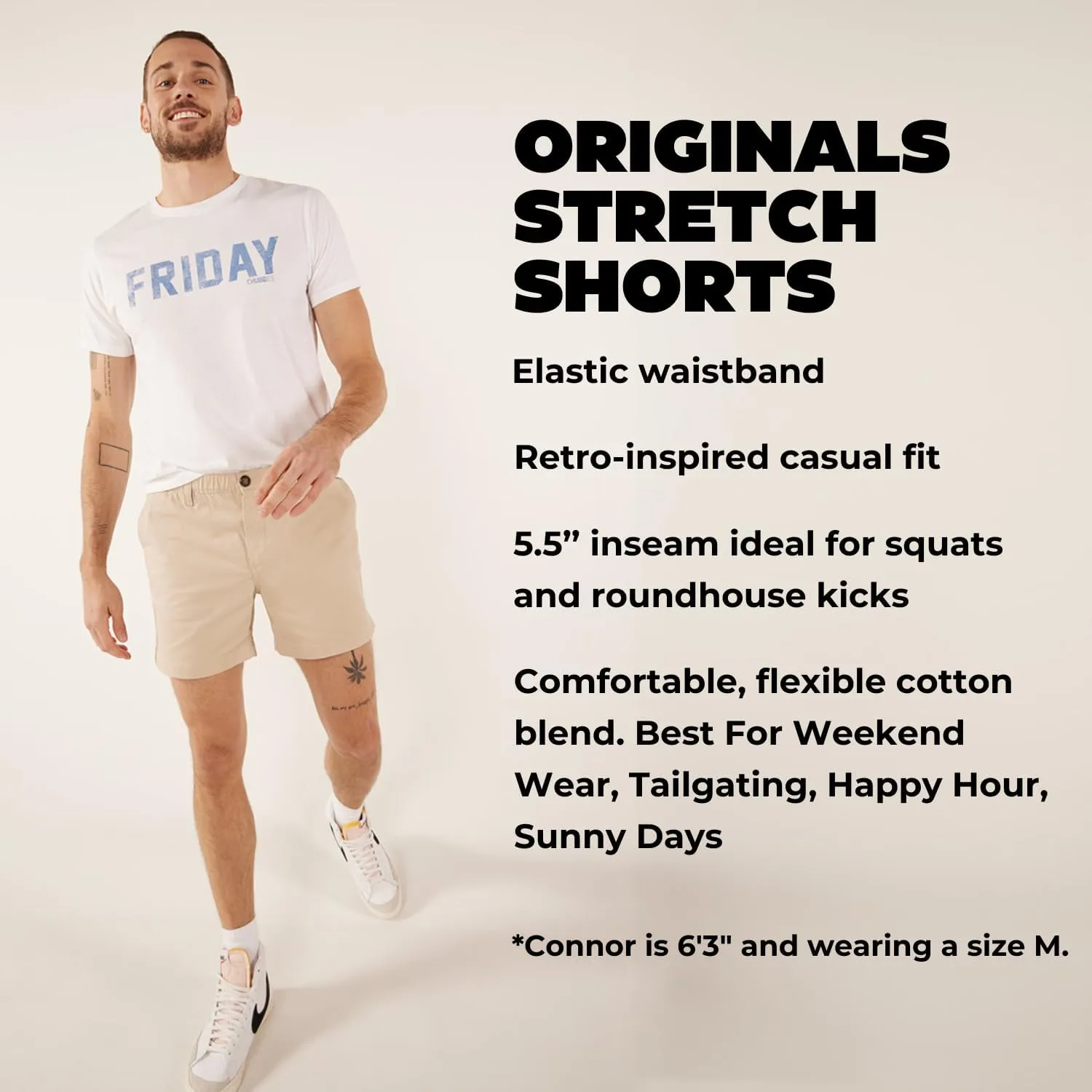 Chubbies Chino Shorts Men 5.5 Inch - Mens Shorts Casual with Elastic Waistband, Side and Back Pockets, Stretch Cotton Blend
