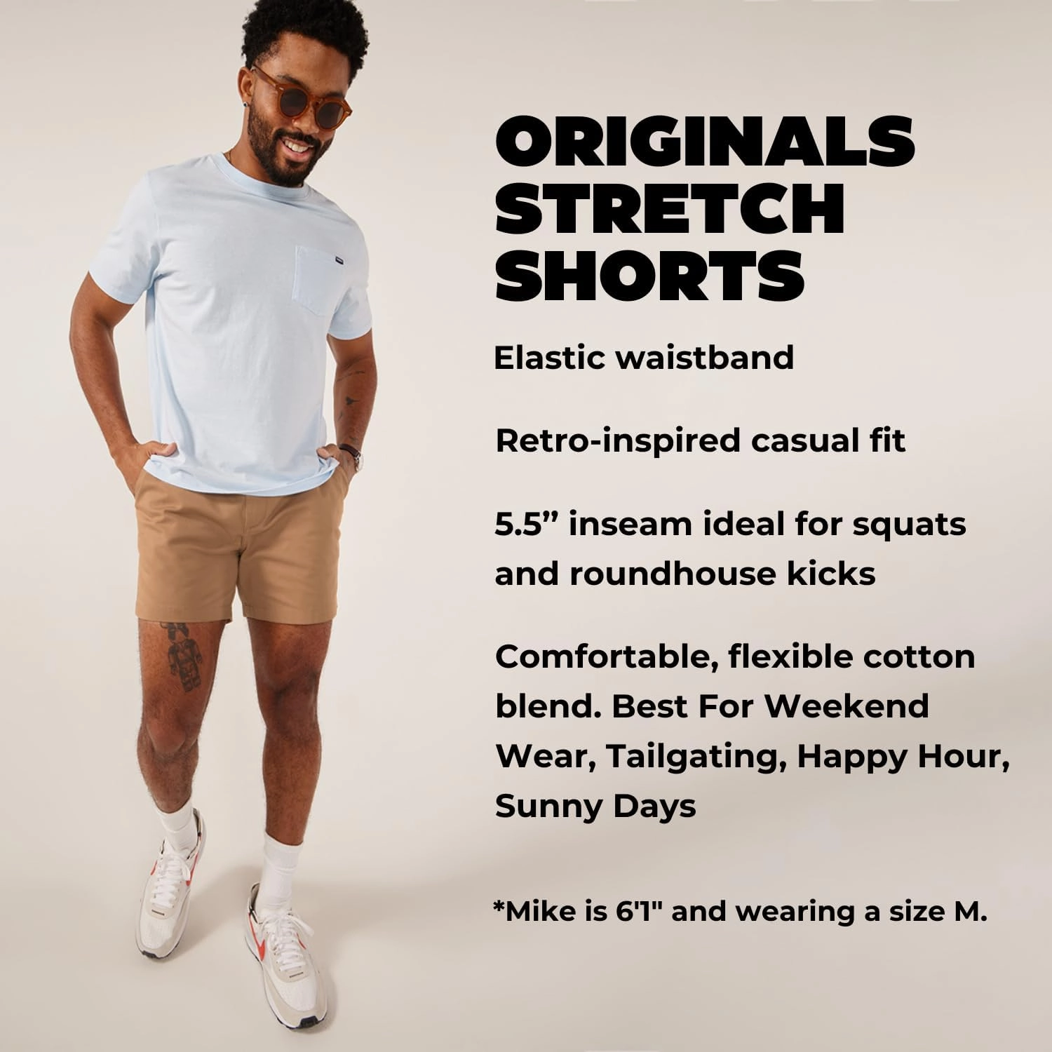 Chubbies Chino Shorts Men 5.5 Inch - Mens Shorts Casual with Elastic Waistband, Side and Back Pockets, Stretch Cotton Blend