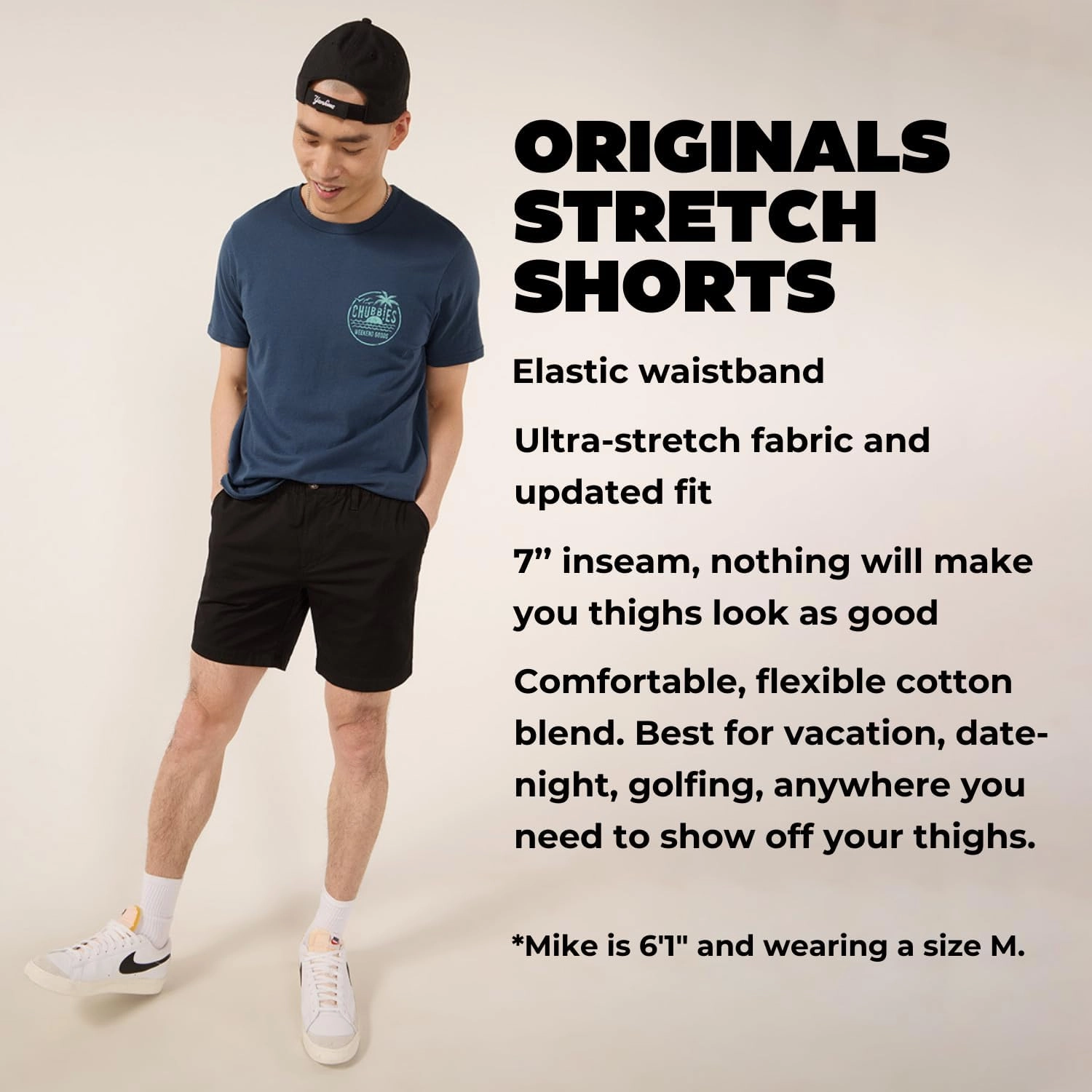 Chubbies Chino Shorts Men 7 Inch - Mens Shorts Casual with Elastic Waistband, Side and Back Pockets, Stretch Cotton Blend