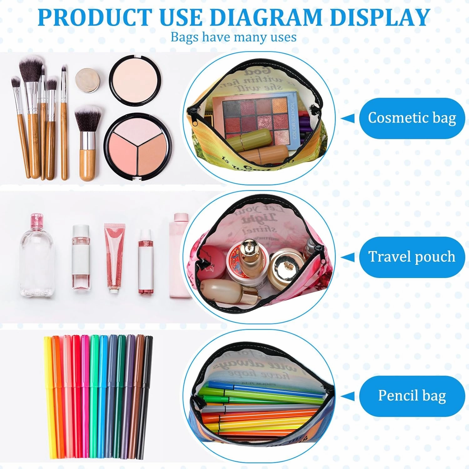 Chunful 12 Pcs Inspirational Christian Gifts Religious Makeup Bags Bulk for Women Bible Verse Flower Cosmetic Bag Mother's Day Gift for Church Ladies Student Office, 7.48 x 4.72 Inch(Landscape)